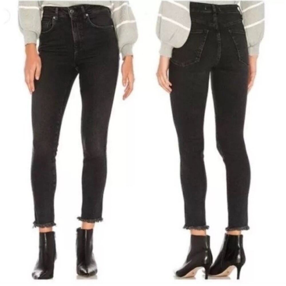 We The Free People‎ Skinny Jeans High Rise Black Stretch Raw Hem Women’s Size 29